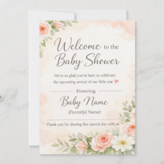Invitación Pink Floral Watercolor Baby Shower Welcome Sign – 