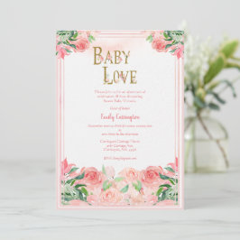 Invitación Pink Floral Watercolor Bebé Chica de amor Baby Sho