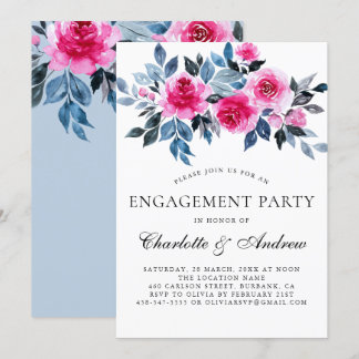 Invitación Pink Floral Watercolor Elegante Partido de Comprom