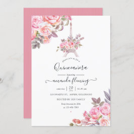 Invitación Pink Floral Watercolor Paris Quinceañera
