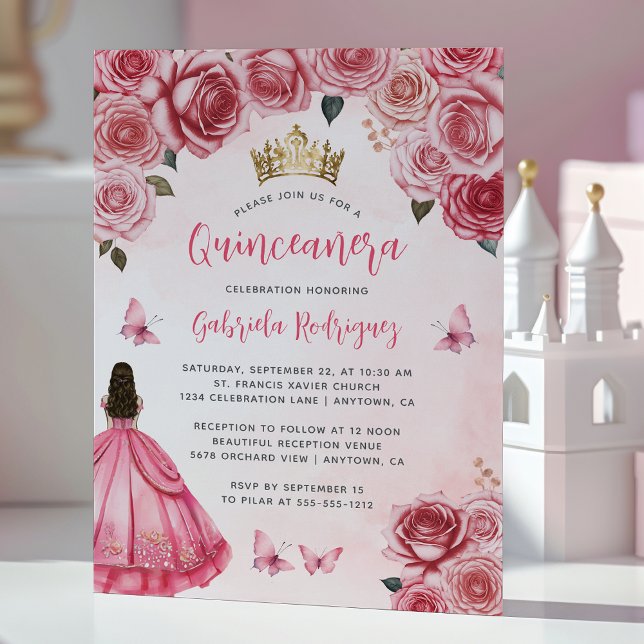 Invitación Pink Floral Watercolor Quinceañera (Subido por el creador)