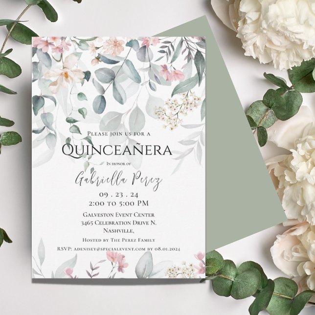 Invitación Pink Floral Watercolor Quinceañera (Subido por el creador)