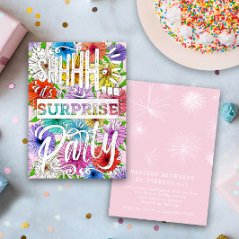 Invitación Pink Floral Watercolor Shh Surprise Birthday Party