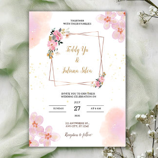Invitación Pink Floral Watercolor Wedding Invitation