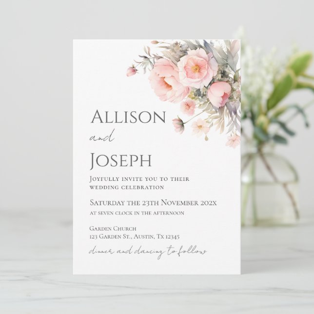 Invitación Pink Floral Wedding  (Anverso de pie)