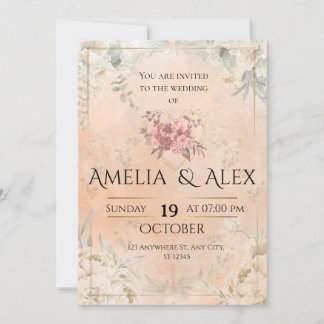 Invitación Pink Floral Wedding Invitation | Elegant Customiza