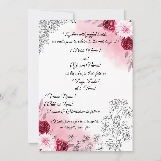 Invitación Pink Floral Wedding Invitation | Elegant White  (Anverso)