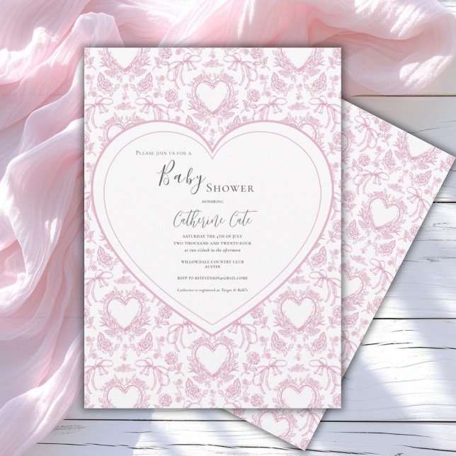 Invitación Pink Floral Whimsical Heart Baby Shower  Invitatio (Subido por el creador)