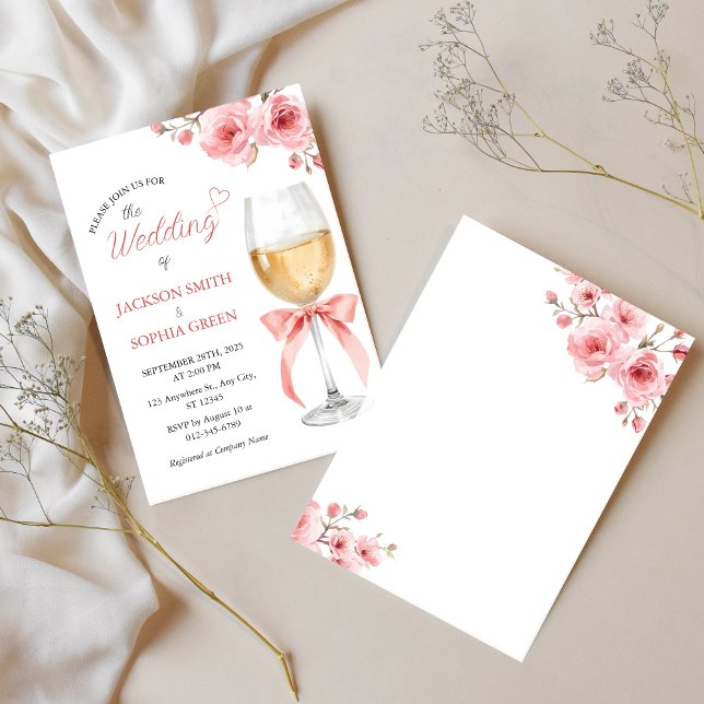 Invitación Pink Floral Wine Glass Watercolor Wedding (Subido por el creador)