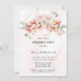 Invitación Pink Florals Elegant Eucalyptus Engagement Party