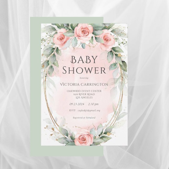 Invitación Pink Flour Watercolor Bebé Shower (Subido por el creador)