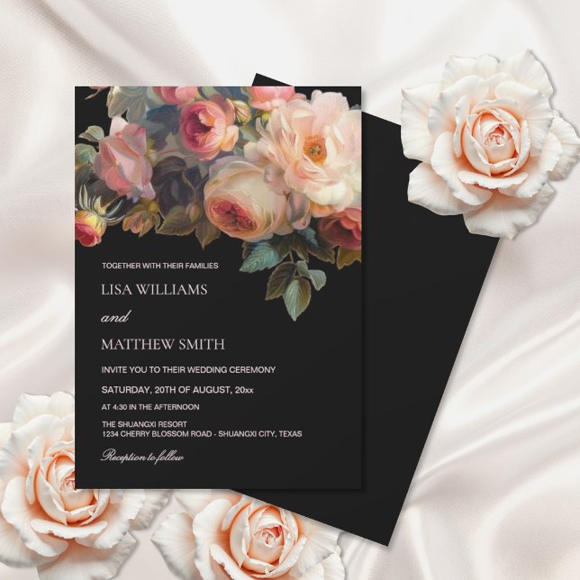 Invitación Pink Flower Dark Floral Roses Wedding (Subido por el creador)