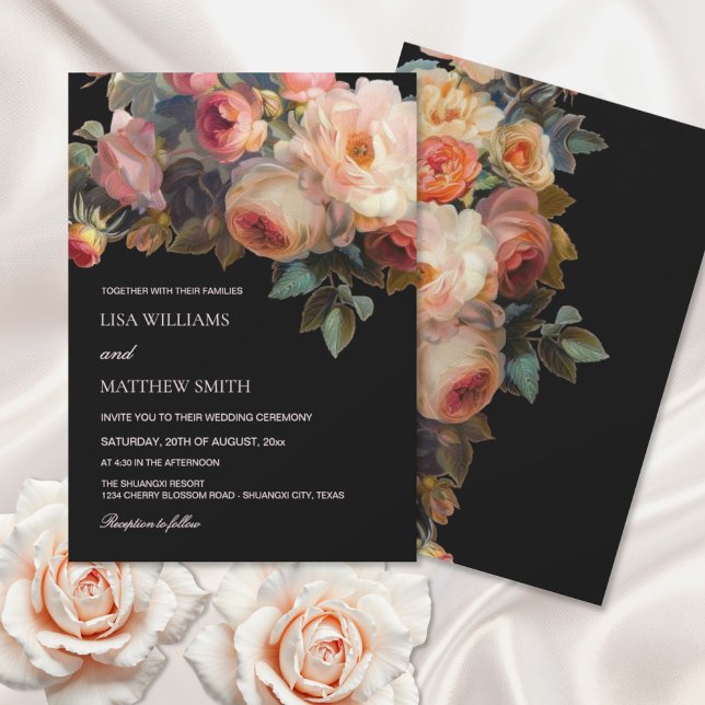Invitación Pink Flower Dark Floral Wedding (Subido por el creador)