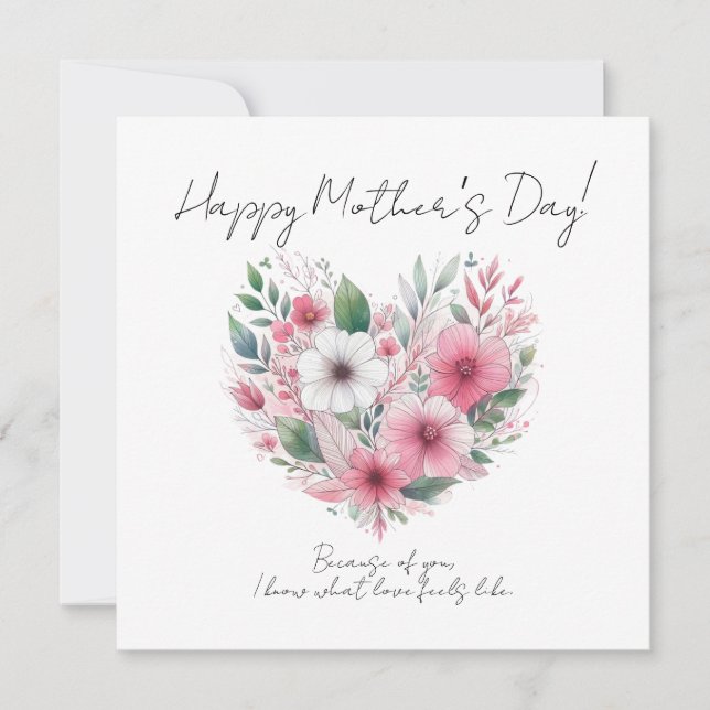 Invitación Pink Flower Heart Happy Mother’s Day (Anverso)