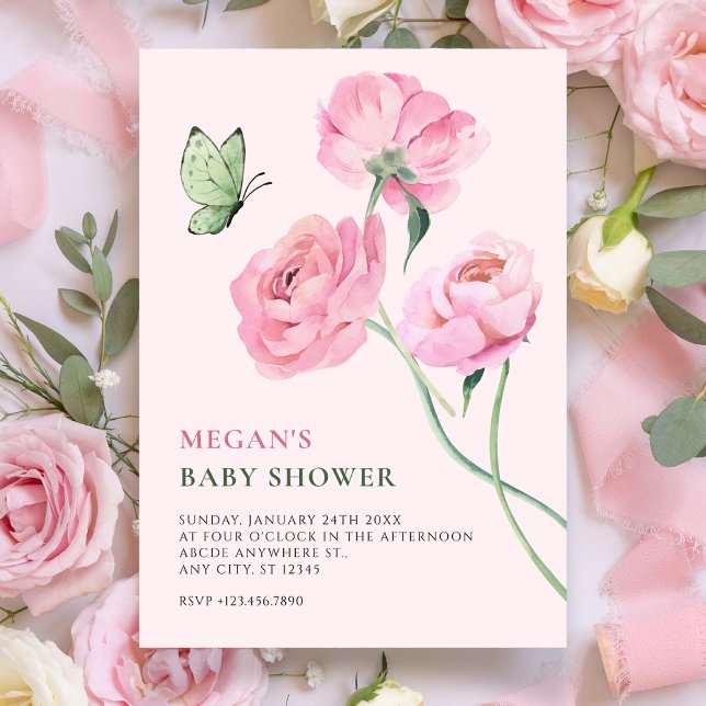 Invitación Pink flower minimalist baby shower (Subido por el creador)