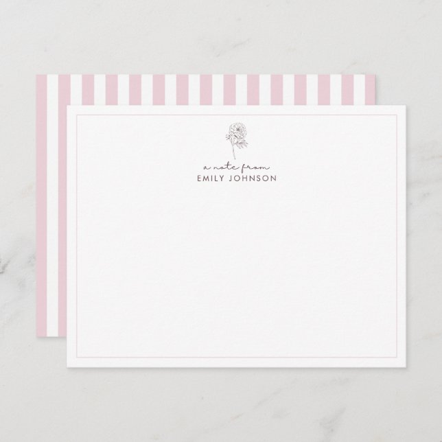 Invitación Pink flower & Stripes a Note From Flat Note Card (Anverso / Reverso)