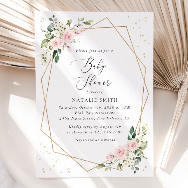 Invitación Pink Flowers, White Flowers, Greenery, Baby Shower (Subido por el creador)