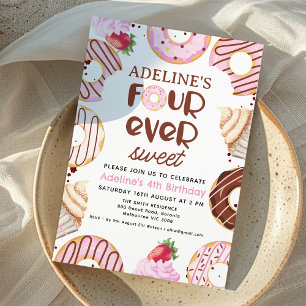 Invitación Pink Fourever Sweet Donut 4º Fiesta de cumpleaños