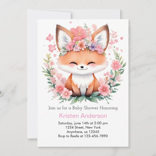 Invitación Pink Fox Meadow Blissful Boho Chica Baby Shower (Anverso)