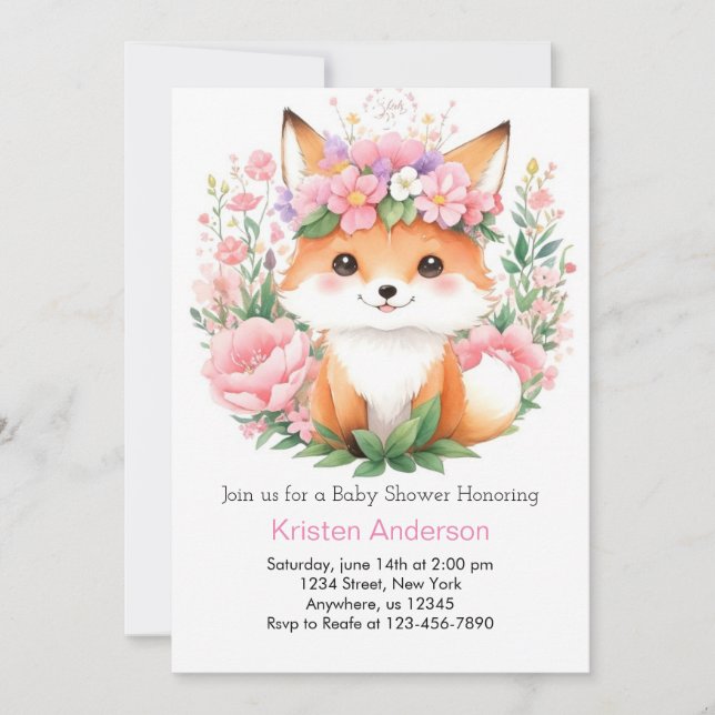 Invitación Pink Fox Whimsical Meadow Forest Chica Baby Shower (Anverso)