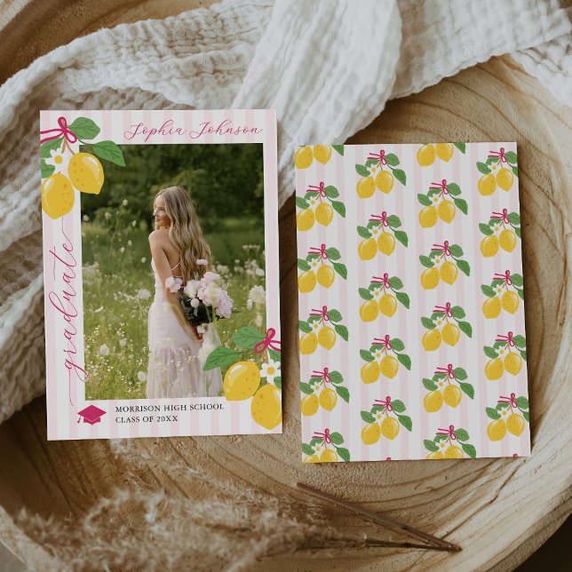 Invitación Pink Freshly Lemon Citrus Graduation Announcement (Subido por el creador)