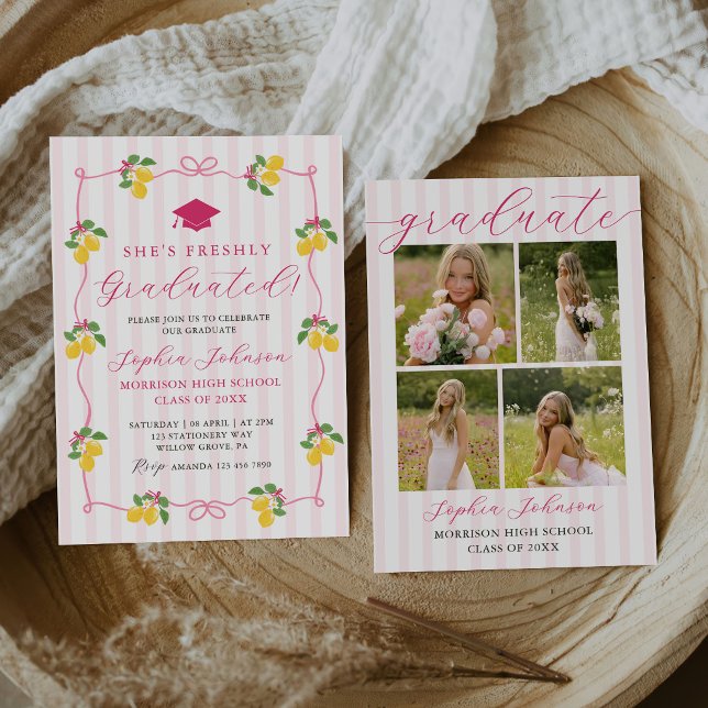 Invitación Pink Freshly Lemon Citrus Graduation Party (Subido por el creador)