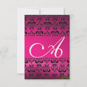 Invitación PINK FUCHSIA DAMASK GEM MONOGRAM púrpura rsvp hiel
