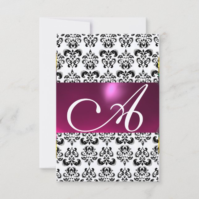 Invitación PINK FUCHSIA GOLD DAMASK GEM MONOGRAM púrpura rsvp (Anverso)