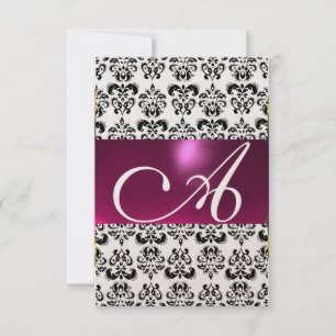 Invitación PINK FUCHSIA GOLD DAMASK GEM MONOGRAM púrpura rsvp