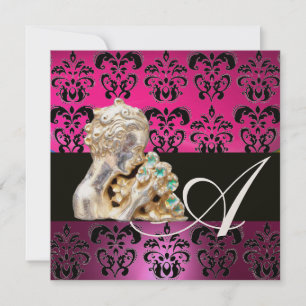 INVITACIÓN PINK, FUCHSIA, NEGRO, PURPLE, DAMASK JEWEL MONOGRA