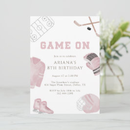 Invitación Pink Game On Hockey Birthday Party Girls Sports 