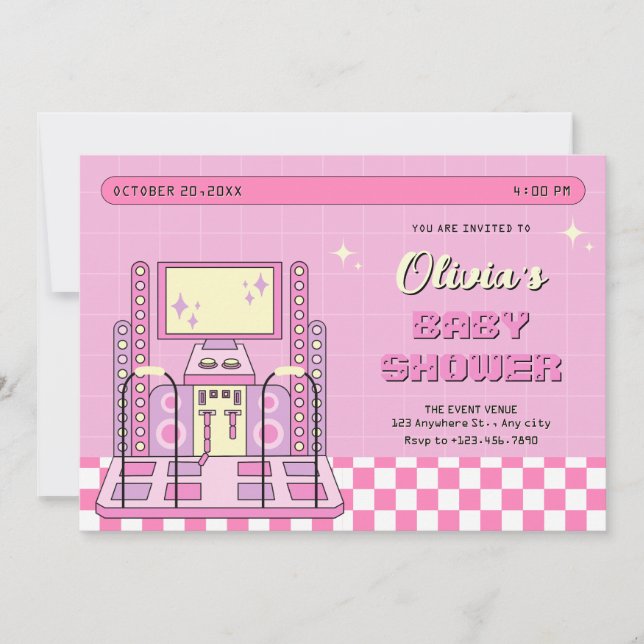 Invitación Pink Game Player Arcade Danza Machine baby ducha (Anverso)