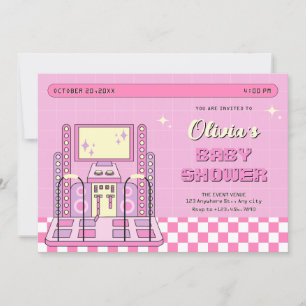 Invitación Pink Game Player Arcade Danza Machine baby ducha