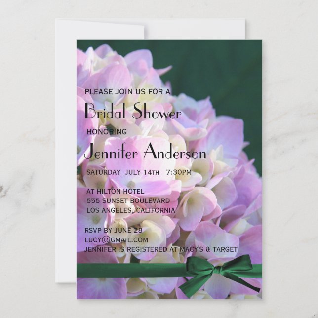 Invitación ©Pink Garden Hydrangeas Ribbon Bribon Shower (Anverso)