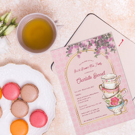Invitación  Pink Garden Teacup Floral Tea Party Bridal Shower