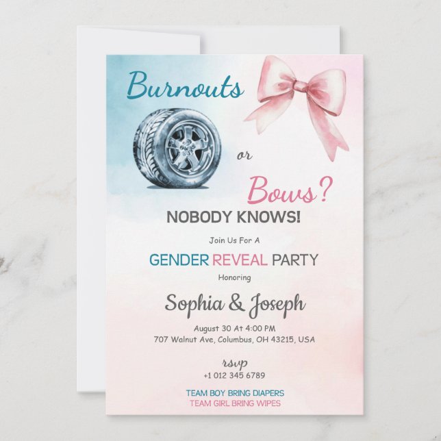Invitación Pink gender Reveal Invitation card design  (Anverso)