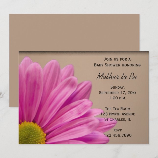 Invitación Pink Gerber Daisy Baby Shower (Anverso / Reverso)