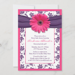 Invitación Pink Gerber Daisy Purple Floral Ribbon Baby Shower