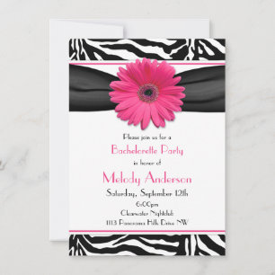 Invitación Pink Gerber Daisy Zebra Print Bachelorette