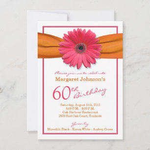Invitación Pink Gerbera Daisy Naranja Ribbon 60 cumpleaños