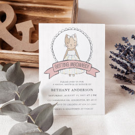 Invitación Pink Get Meowie Cat Theme Bridal Shower