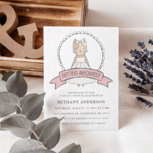 Invitación Pink Get Meowie Cat Theme Bridal Shower