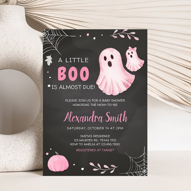 Invitación Pink Ghost Little Boo Baby Shower (Pink A Little Boo Ghost Baby Shower Invitation)