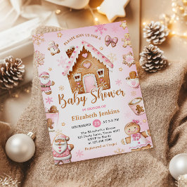 Invitación Pink Gingerbread House Christmas Baby Shower