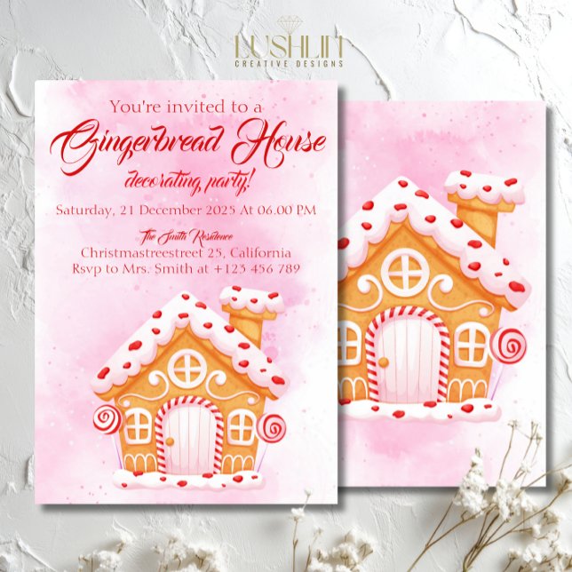 Invitación Pink Gingerbread House Christmas Party Decorating  (Subido por el creador)