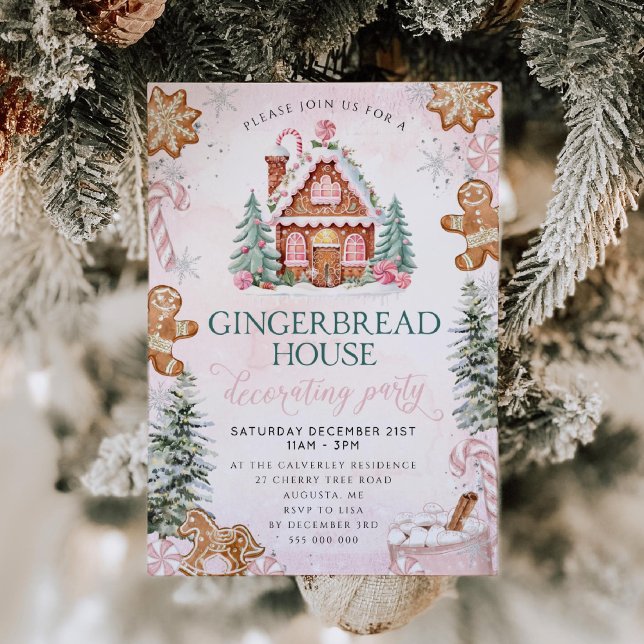 Invitación Pink Gingerbread House Decorating Party Invitation (Subido por el creador)