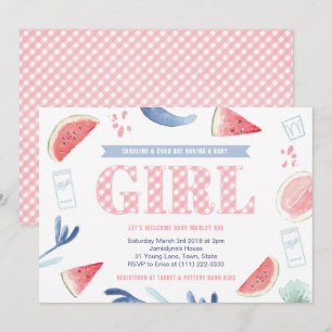 Invitación Pink Gingham Baby-q Couples Baby Shower para Chica