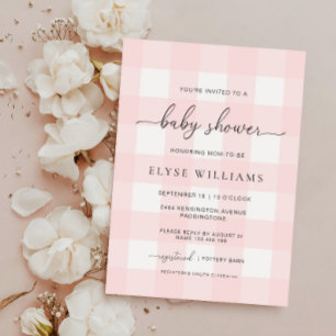 Invitación Pink Gingham Baby Shower