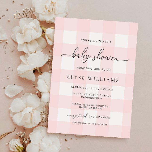 Invitación Pink Gingham Baby Shower (Baby Shower Invitation Pink Gingham )