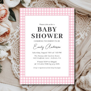 Invitación Pink Gingham Baby Shower